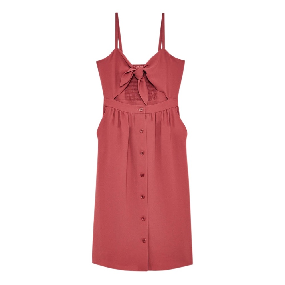 Aritzia Wilfred Mauve Front Tie Cutout Midi Dress